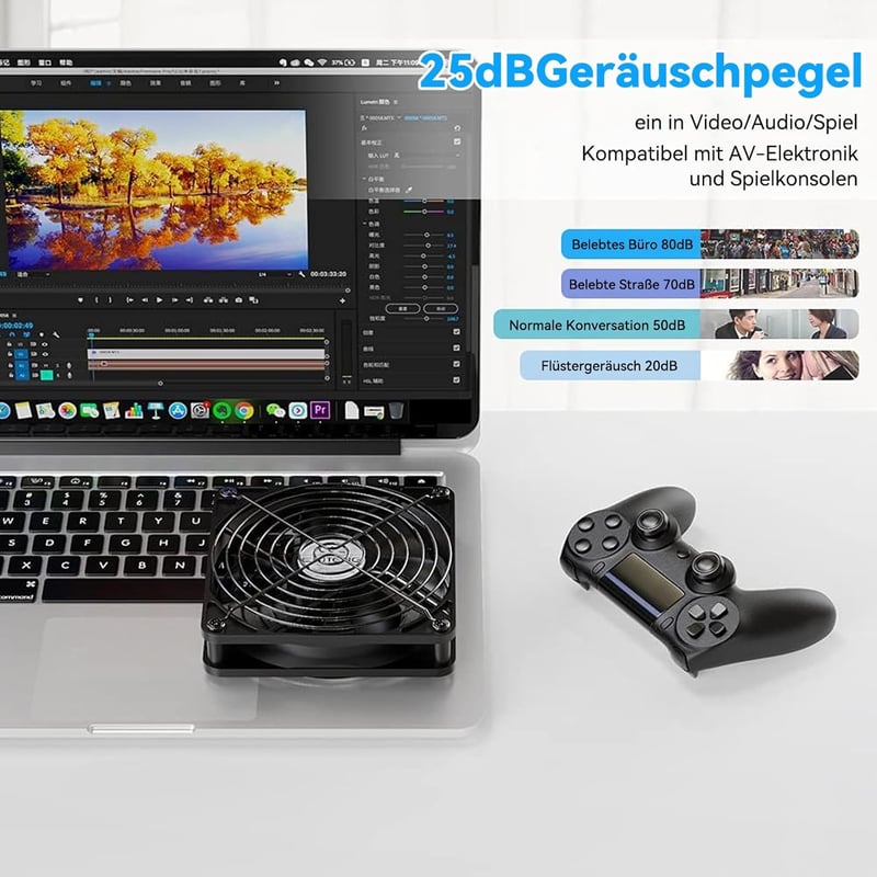ELUTENG USB ventilátor 3 fokozatú sebességgel, csendes hűtőventilátor PC-hez