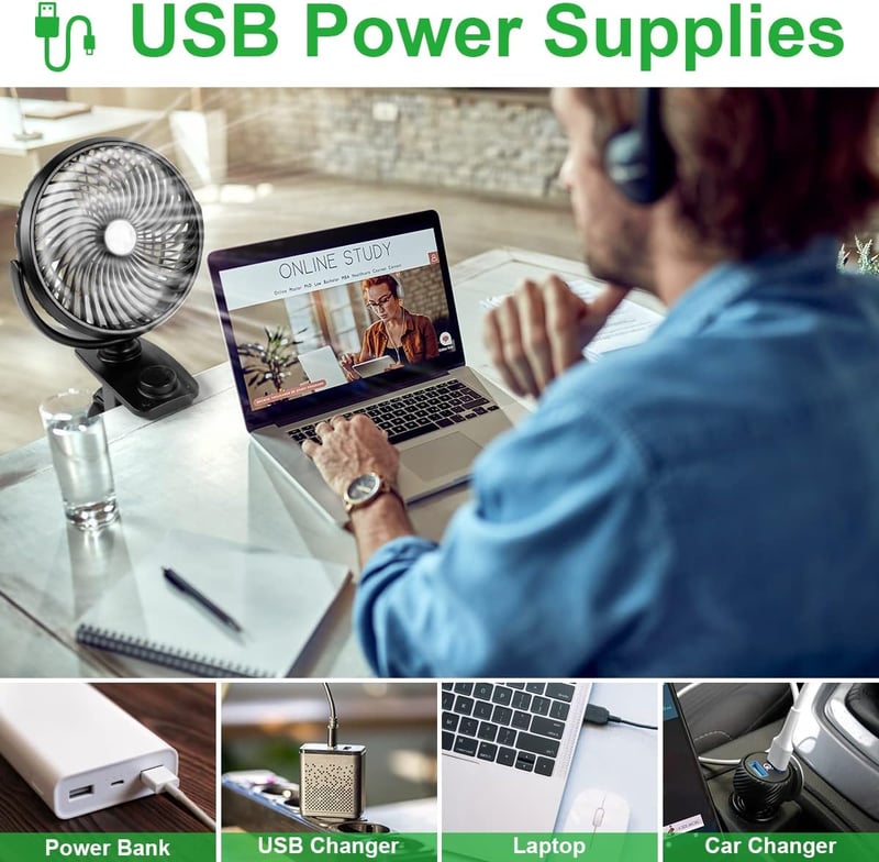 ELZO Mini Klip Ventilátor 5000mAh USB Asztali Hordozható Töltöttöl Csendesen Működő