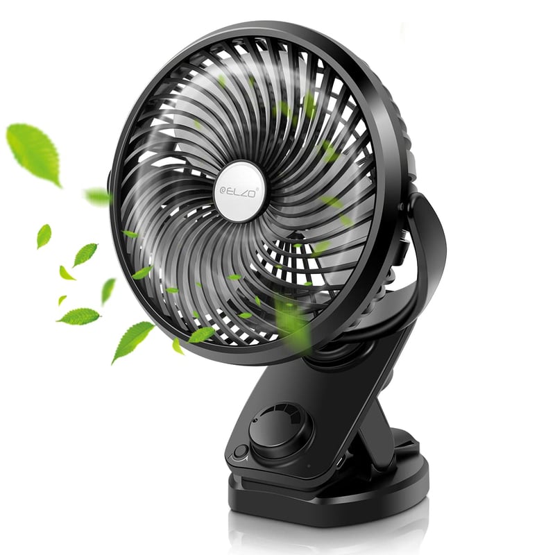 ELZO mini stolni ventilator sa štipaljkom, 5000 mAh, rotacija od 360°, USB, prijenosni - crni