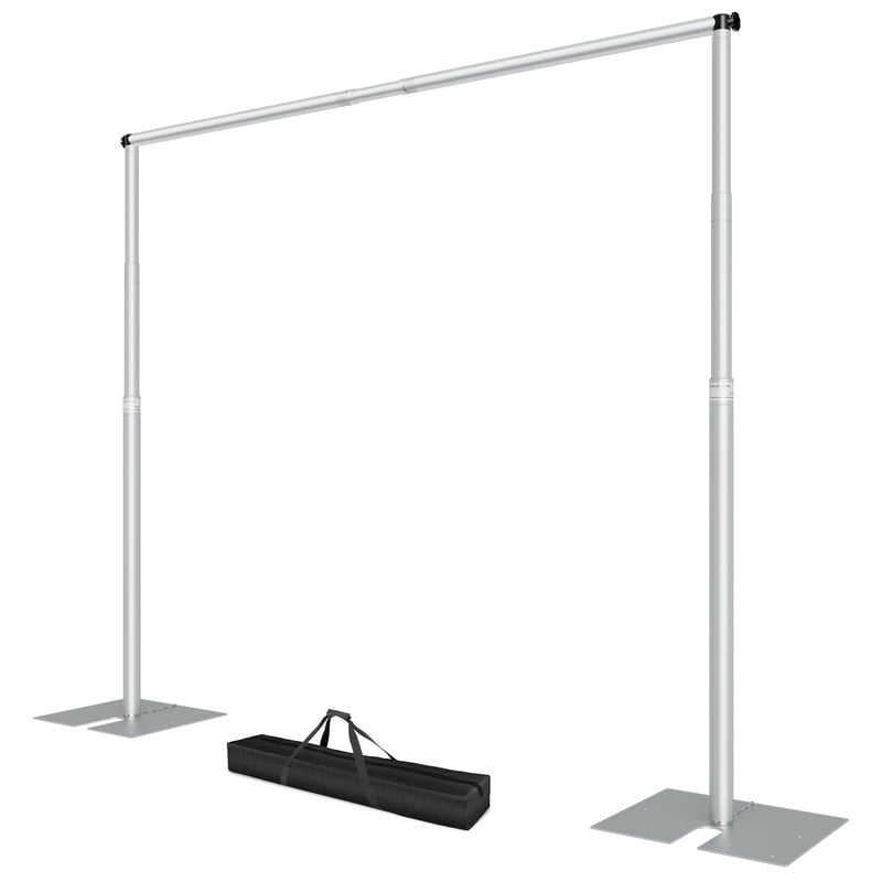 Suport de Fundal EMART 3x3 m, Sistem Tip "Pipe and Drape", Stativ pentru Decorațiuni de Nuntă, Argintiu, Versiune Heavy Duty