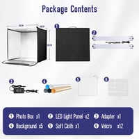 EMART 60x60 cm fotódoboz dimmer funkcióval, 5 háttérrel és 3 színű LED fénnyel 6