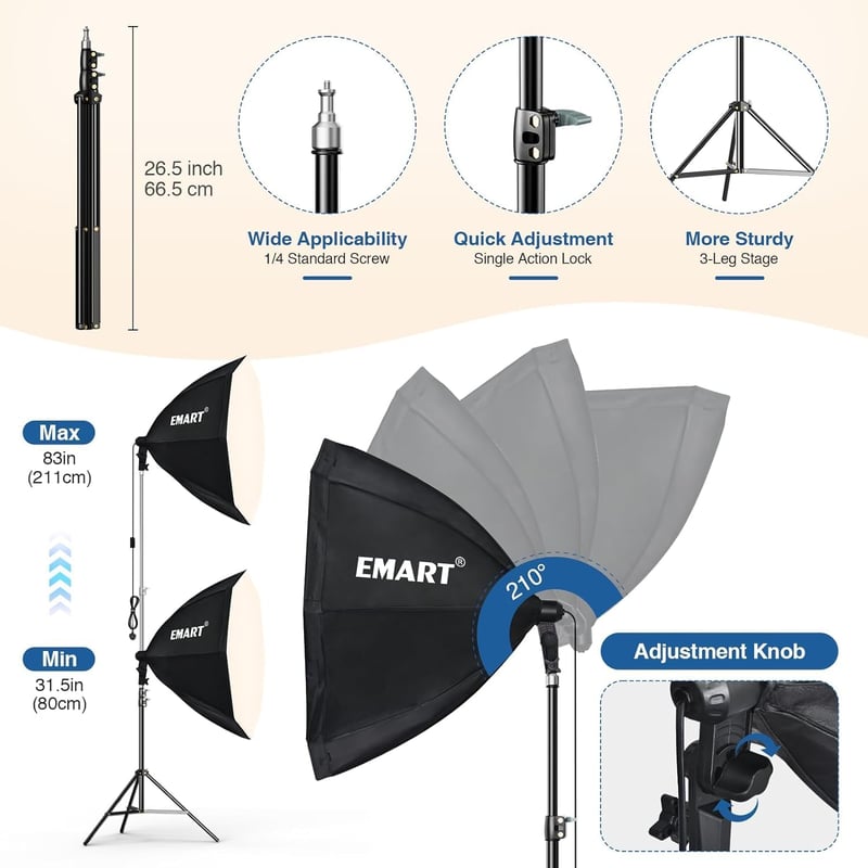 EMART 65 cm LED Softbox Szett Fotóstúdióhoz - 135W Állítható Fényerejű Lámpakészlet 3000-6500K - Fotózáshoz, Videózáshoz, Portréfotózáshoz, 