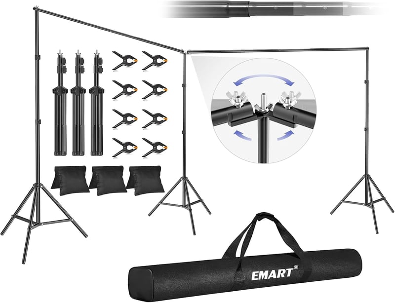 EMART 6x2.1m Állítható Fotóháttér Állvány 308° Forgócsatlakozással