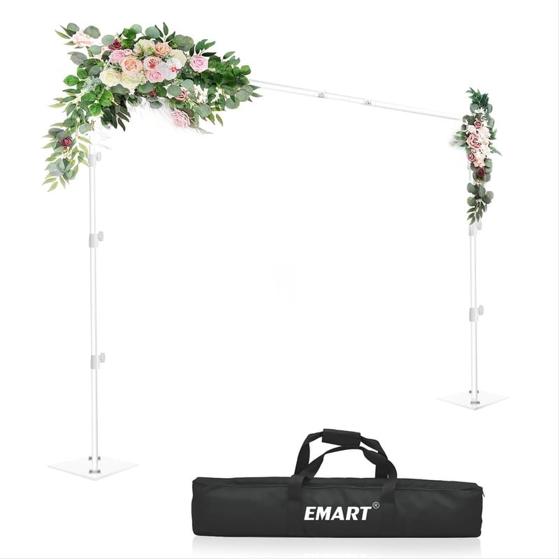 EMART Fehér fotó háttér állvány acél talppal, állítható háttér tartó készlet 2 m x 3 m fotó és videóstúdióhoz, party dekorációhoz