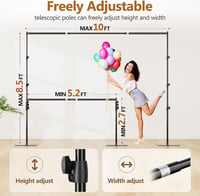 EMART Fotó Háttér Állvány Acél Alappal, 2,6m x 3m Állítható Rendszer - 8.5x10ft, Black 2