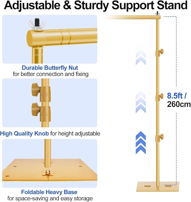 EMART Fotó Háttér Állvány Acél Alappal 2,6m x 3m Állítható Rendszer - gold