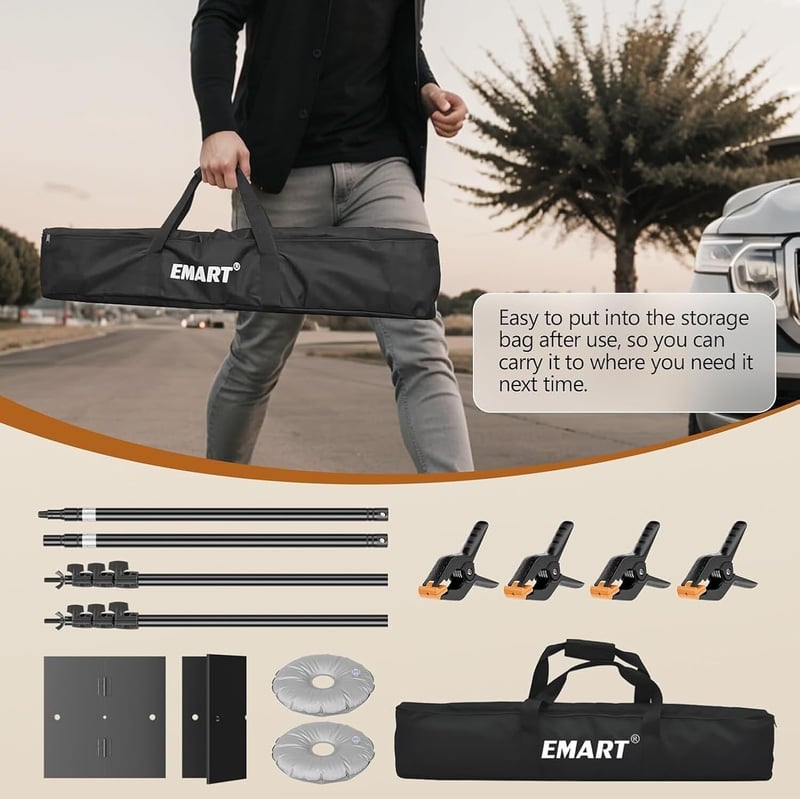 EMART Fotó Háttér Állvány Acél Alappal, 2,6m x 3m Állítható Rendszer - 8.5x10ft, Black