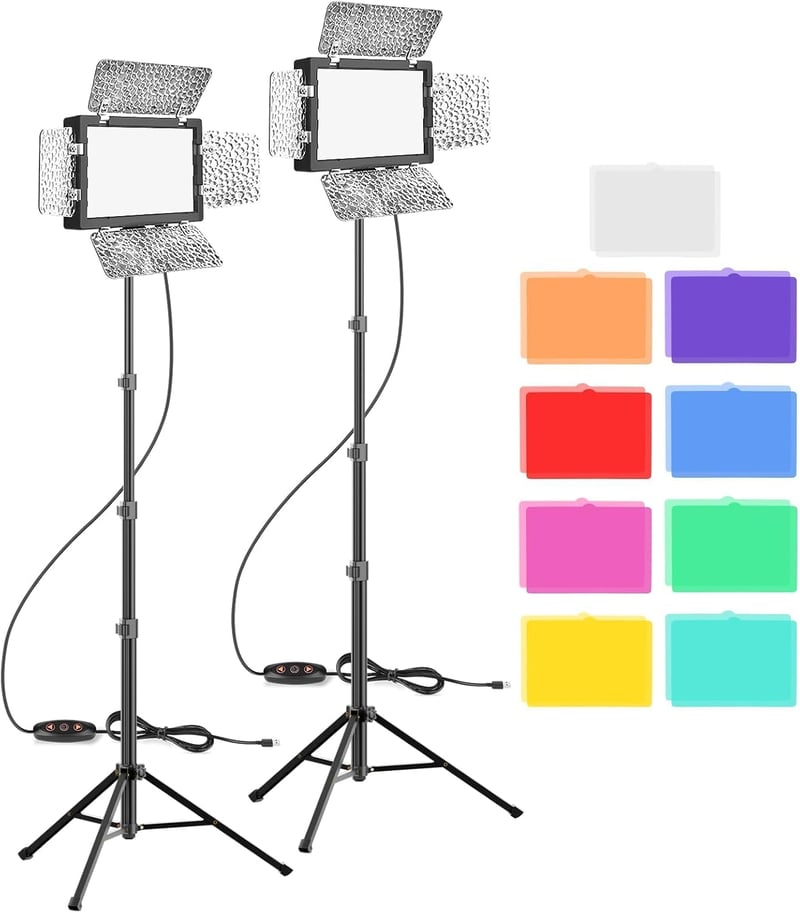 EMART LED Videólámpa 2db Dimmer Barnyard Szűrővel 5500K 66LED