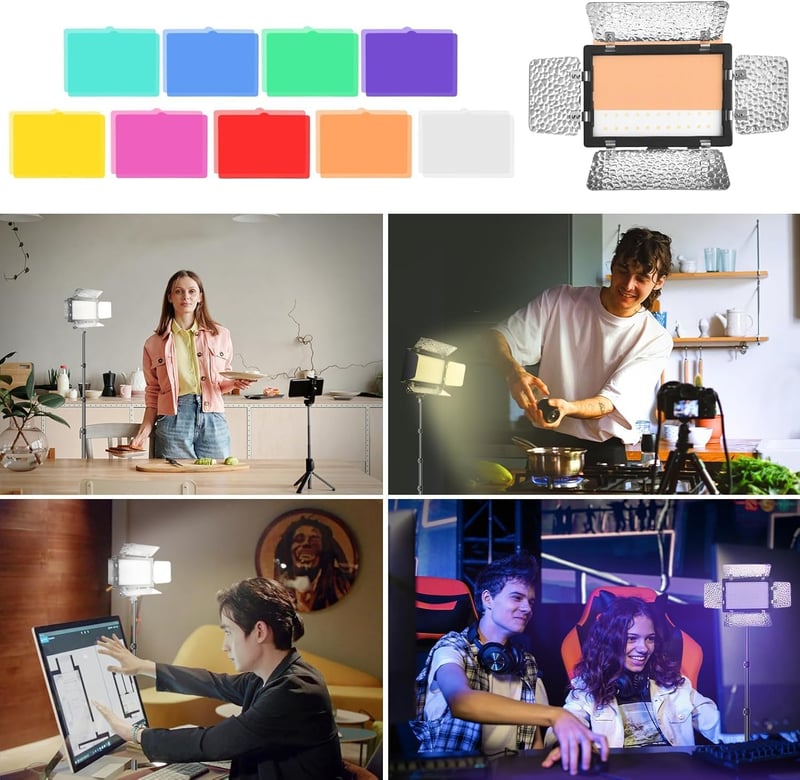 EMART LED Videólámpa 2db Dimmer Barnyard Szűrővel 5500K 66LED