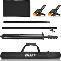 EMART T-alakú Fekete Fotó Háttér Állvánnyal 1,5 x 2,6 m - Stúdió Szett Streameléshez, Videózáshoz, Fotózáshoz, 2 Háttérrögzítő Csipesszel 7