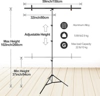 EMART T-alakú Fekete Fotó Háttér Állvánnyal 1,5 x 2,6 m - Stúdió Szett Streameléshez, Videózáshoz, Fotózáshoz, 2 Háttérrögzítő Csipesszel 4