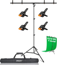 EMART T alakú háttérrendszer 1,5x2,6m fotózási állvánnyal és 4 rugós csipesszel 1