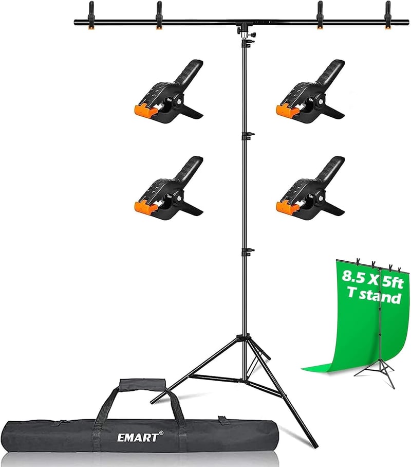 EMART T alakú háttérrendszer 1,5x2,6m fotózási állvánnyal és 4 rugós csipesszel