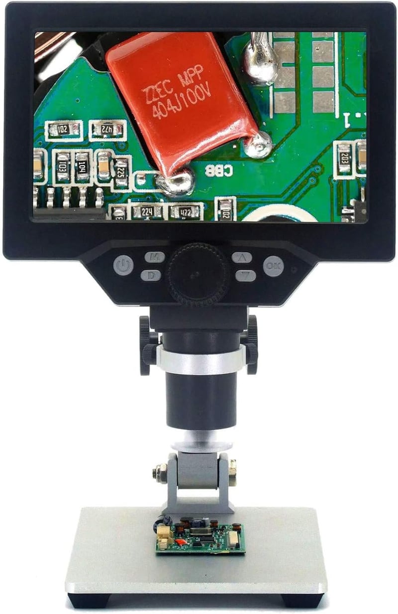 Emebay G1200 7" LCD Digitális Mikroszkóp 12MP HD Felbontással, 1-1200× Nagyítással, Újratölthető Akkumulátorral, Fém Tartóval, Forrasztási M
