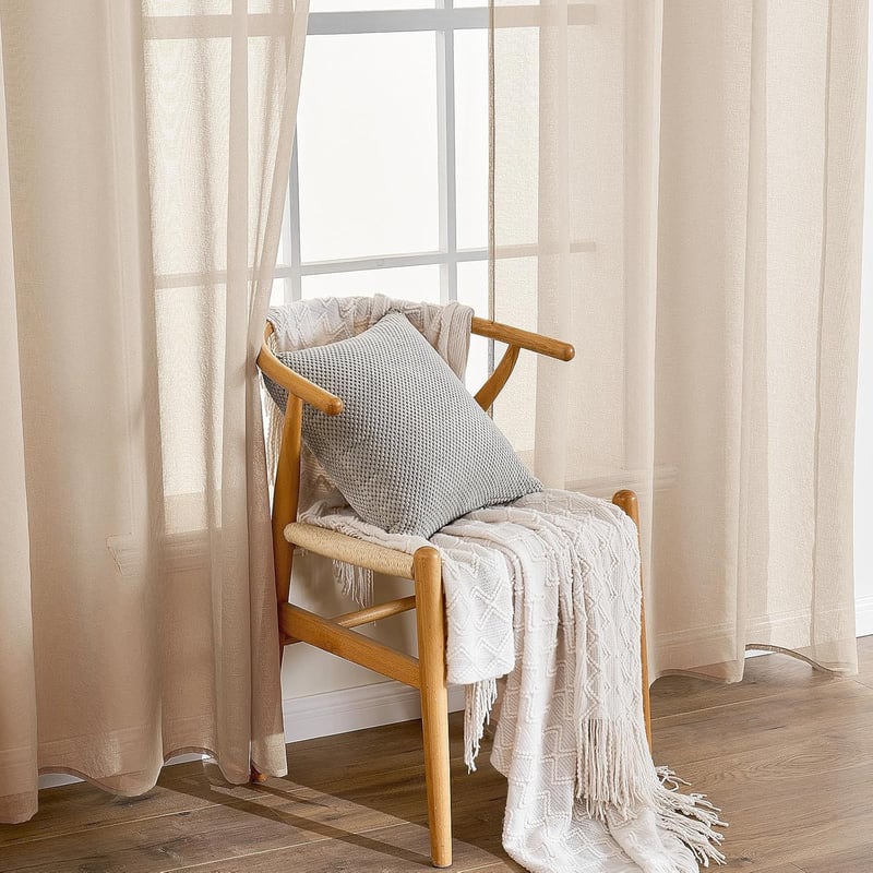 EMEMA 2 darabos voile függöny szövetgyűrűvel 140x145 cm bézs - H145 x B140 cm (2er Pack), Beige