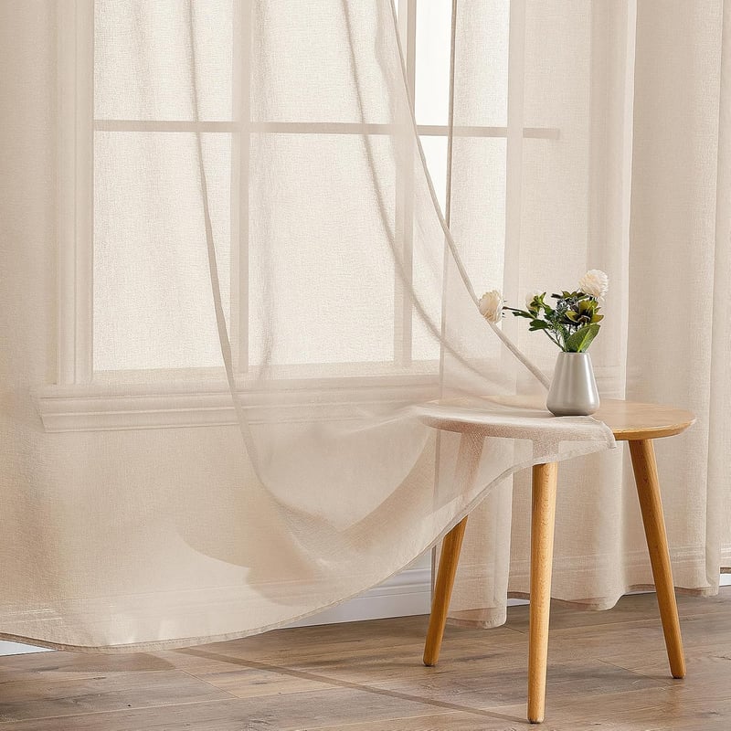 EMEMA 2 darabos voile függöny szövetgyűrűvel 140x145 cm bézs - H145 x B140 cm (2er Pack), Beige