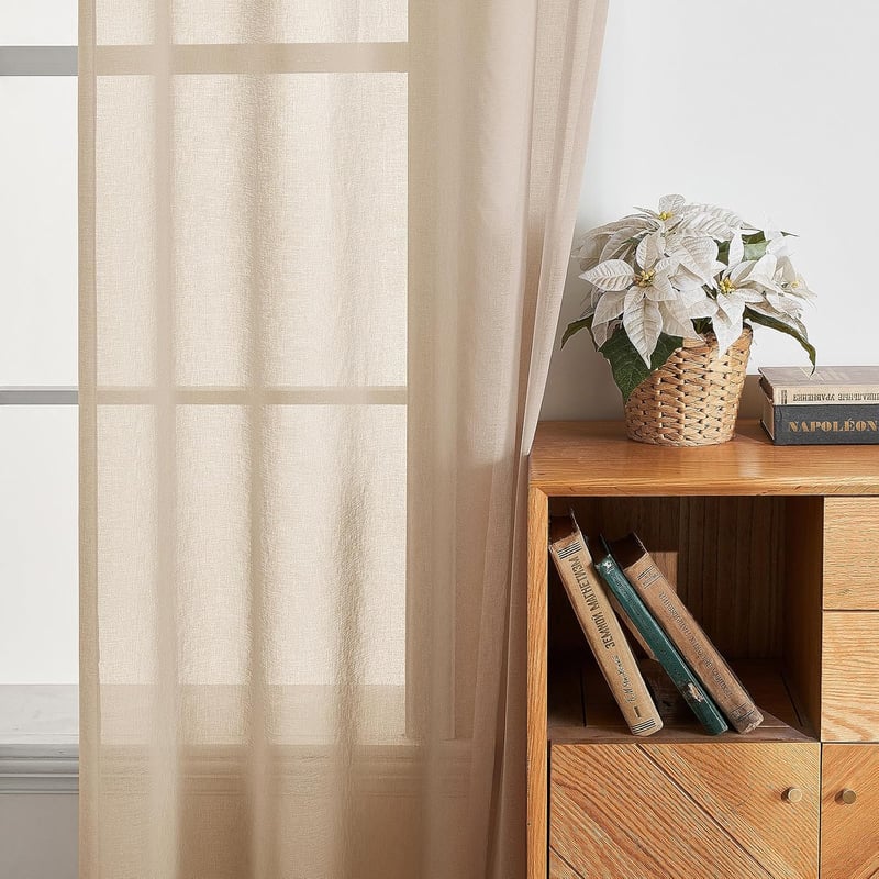 EMEMA 2 darabos voile függöny szövetgyűrűvel 140x145 cm bézs - H145 x B140 cm (2er Pack), Beige