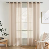 EMEMA 2 darabos voile függöny szövetgyűrűvel 140x145 cm bézs - H145 x B140 cm (2er Pack), Beige 1
