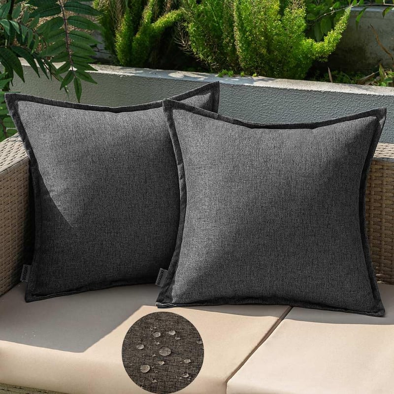 EMEMA 2 ks 40x40 cm tmavosivé nepremokavé vonkajšie obliečky na vankúše, vankúše odolné voči poveternostným vplyvom na záhradnú pohovku, do obývačky a na posteľ