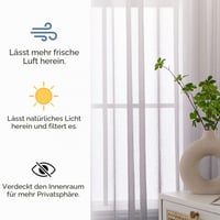 EMEMA Prozirna voile zavjesa s omčama, bijeli/sivi gradijent, 215x140 cm, set od 2 komada, za spavaću i dnevnu sobu 5