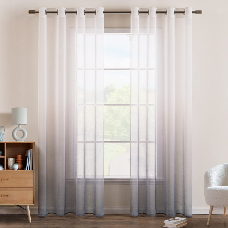 EMEMA Prozirna voile zavjesa s omčama, bijeli/sivi gradijent, 215x140 cm, set od 2 komada, za spavaću i dnevnu sobu