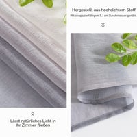 EMEMA Prozirna voile zavjesa s omčama, bijeli/sivi gradijent, 215x140 cm, set od 2 komada, za spavaću i dnevnu sobu 4