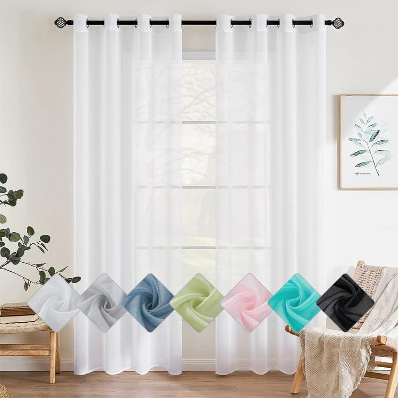 EMEMA Áttetsző Voile Függöny Szett 2 db Fémkarikás Fehér Poliészter Függöny Nappali Hálószoba Dekoráció 140x145 cm Mosható