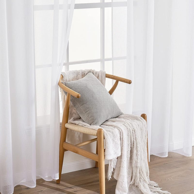 EMEMA Áttetsző Voile Függöny Szett 2 db Fémkarikás Fehér Poliészter Függöny Nappali Hálószoba Dekoráció 140x145 cm Mosható