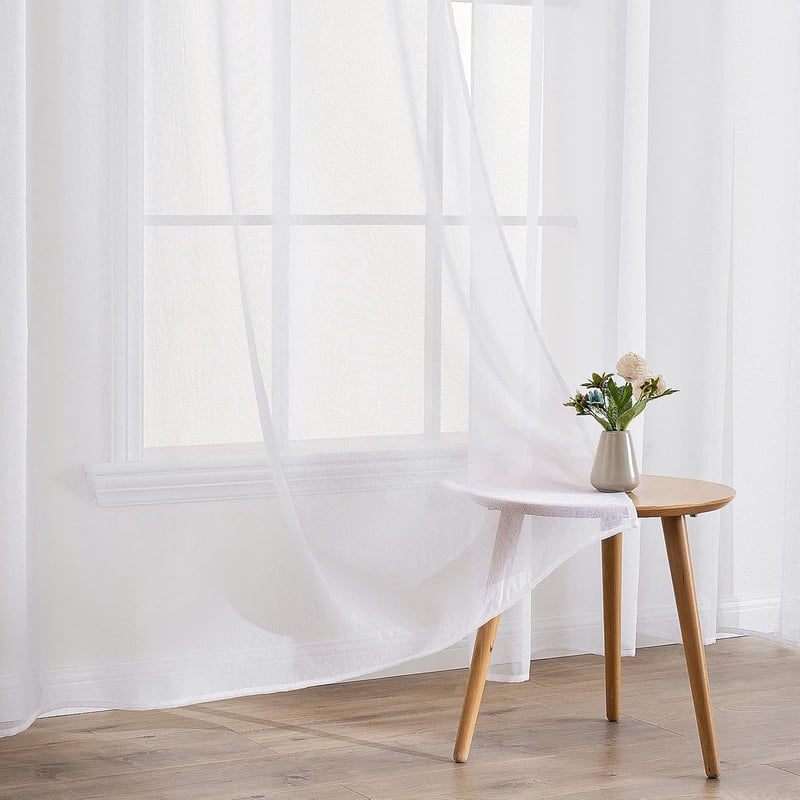 EMEMA Áttetsző Voile Függöny Szett 2 db Fémkarikás Fehér Poliészter Függöny Nappali Hálószoba Dekoráció 140x145 cm Mosható