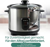 EMERIO 1,5L Automata Rizsfőző Eco Üzemmóddal, Rozsdamentes Acél, Üvegfedél 6