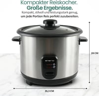 EMERIO 1,5L Automata Rizsfőző Eco Üzemmóddal, Rozsdamentes Acél, Üvegfedél 9