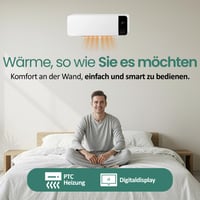 Nástenný keramický teplovzdušný ventilátor Emerio, 2000 W, týždenný časovač, 2 stupne výkonu, termostat, oscilácia, LED displej 2
