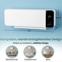 Nástenný keramický teplovzdušný ventilátor Emerio, 2000 W, týždenný časovač, 2 stupne výkonu, termostat, oscilácia, LED displej 5