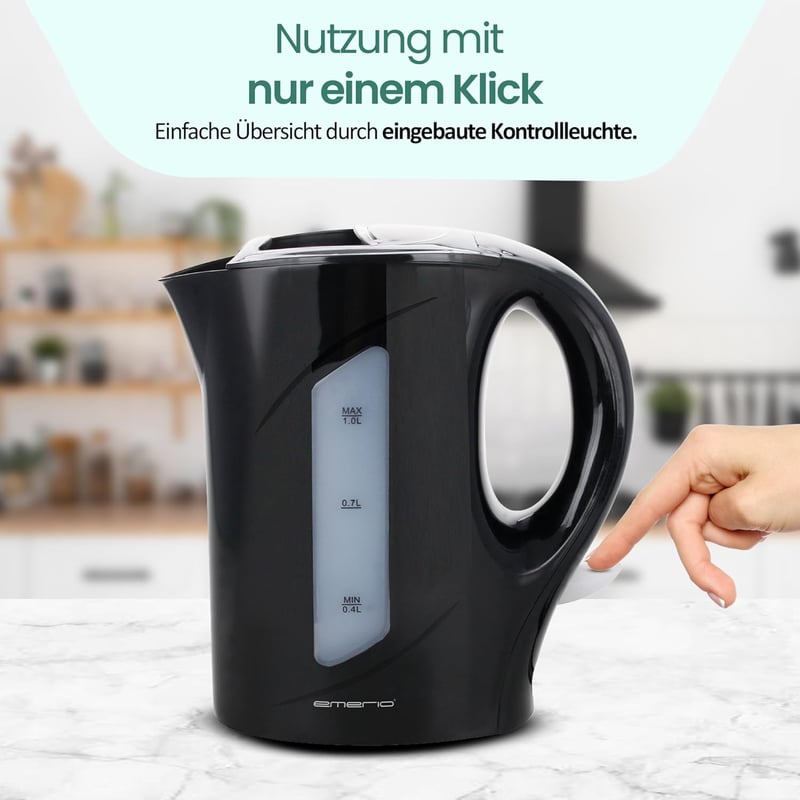 Emerio Vízforraló 1L 900W Víztartály Szintjelzővel Szárazfutás Védelem