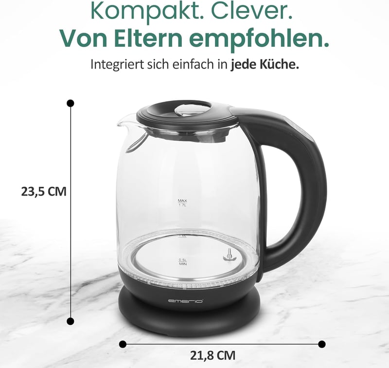 Emerio WK-119255 üveg vízforraló hőmérséklet-választóval 1,7L rozsdamentes acél