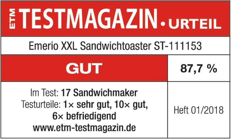 Emerio XXL szendvicssütő 4 részes készlet, 1300W, nem csöpög, BPA mentes