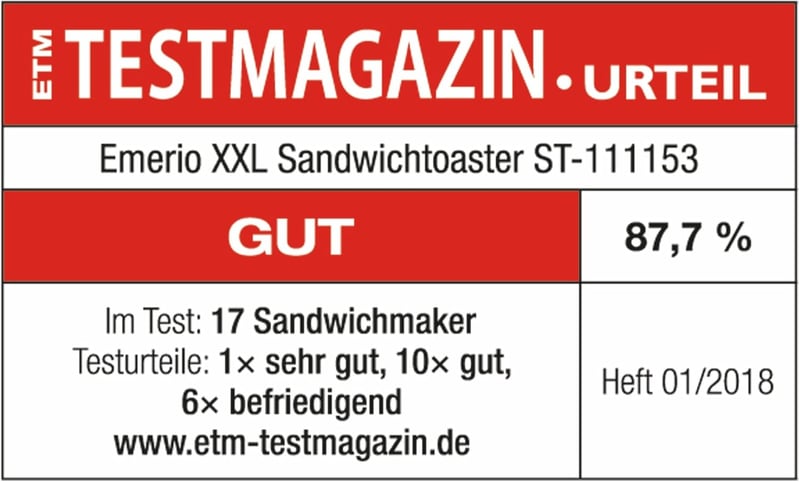 Emerio XXL szendvicssütő 4 részes készlet, 1300W, nem csöpög, BPA mentes