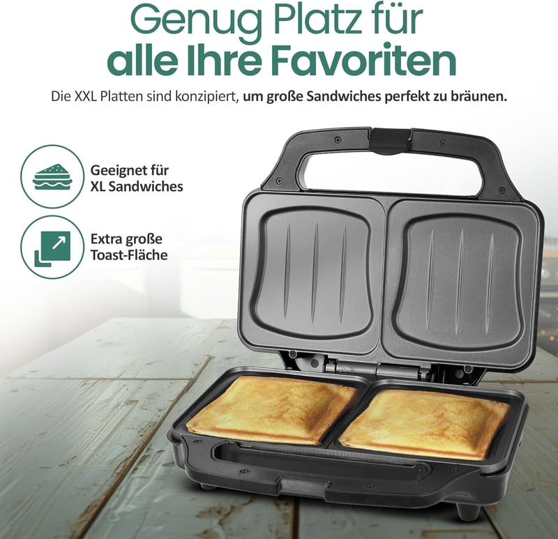 Emerio XXL szendvicssütő nagy kenyérhez, BPA-mentes, 900W, könnyen tisztítható