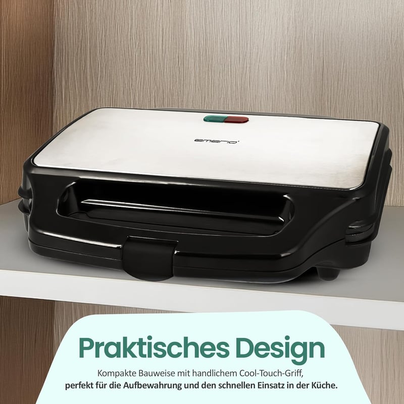 Emerio XXL szendvicssütő nagy kenyérhez, BPA-mentes, 900W, könnyen tisztítható