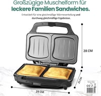 Emerio XXL szendvicssütő nagy kenyérhez, BPA-mentes, 900W, könnyen tisztítható 4