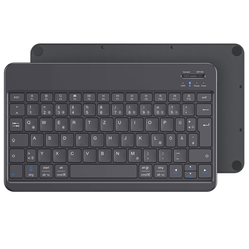 Emetok Nemecká QWERTZ Bluetooth Klávesnica pre iPad/iPhone/Android Zariadenia, s Väčšími Klávesmi, Nabíjateľná, Ultratenká, Čierna