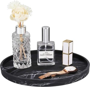 Tăviță rotundă Emibele Matt, din rășină și ceramică, negru mat, pentru cosmetice și bijuterii, potrivită pentru lavoar sau rezervor de toaletă