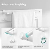 Suport pentru prosoape extensibil EMKE pentru radiator de baie cu cârlige, fără găurire, oțel inoxidabil, 44-63 x 10 x 10 cm, alb 3
