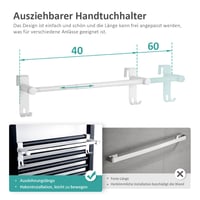 Suport pentru prosoape extensibil EMKE pentru radiator de baie cu cârlige, fără găurire, oțel inoxidabil, 44-63 x 10 x 10 cm, alb 2