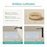 EMKE Kerek Üveg Mosdókagyló 40x40x12 cm – Kristályüveg Nagy Kapacitású Fürdőszobai és Vendégtoilette Kézmosó Csaptelep Nélkül, Rozéarany 7