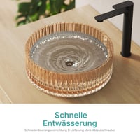 EMKE Kerek Üveg Mosdókagyló 40x40x12 cm – Kristályüveg Nagy Kapacitású Fürdőszobai és Vendégtoilette Kézmosó Csaptelep Nélkül, Rozéarany 4