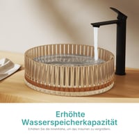 EMKE Kerek Üveg Mosdókagyló 40x40x12 cm – Kristályüveg Nagy Kapacitású Fürdőszobai és Vendégtoilette Kézmosó Csaptelep Nélkül, Rozéarany 5