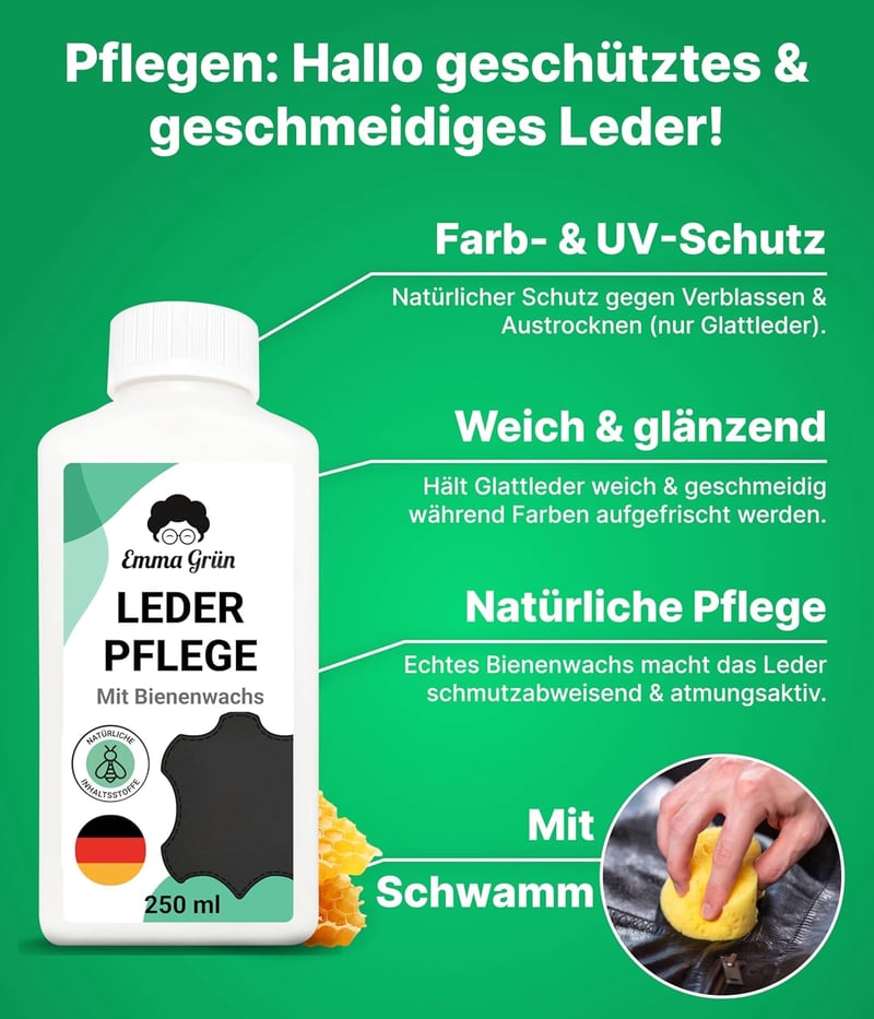 Emma Grün Bőrtisztító és Ápolószer Szett Autóhoz - Valódi és Műbőr Tisztítás Alcantara Ülésekhez - Economy Set - Lotion 250 ml & Cleaner 500 ml