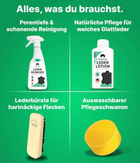 Emma Grün Bőrtisztító és Ápolószer Szett Autóhoz - Valódi és Műbőr Tisztítás Alcantara Ülésekhez - Economy Set - Lotion 250 ml & Cleaner 500 ml 7