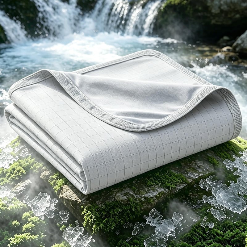 Chladiaca deka EMME Arc-Chill Q-Max>0,45, 152x203 cm, obojstranná letná deka 2 v 1, priedušný prehoz na posteľ, akvarelová sivá